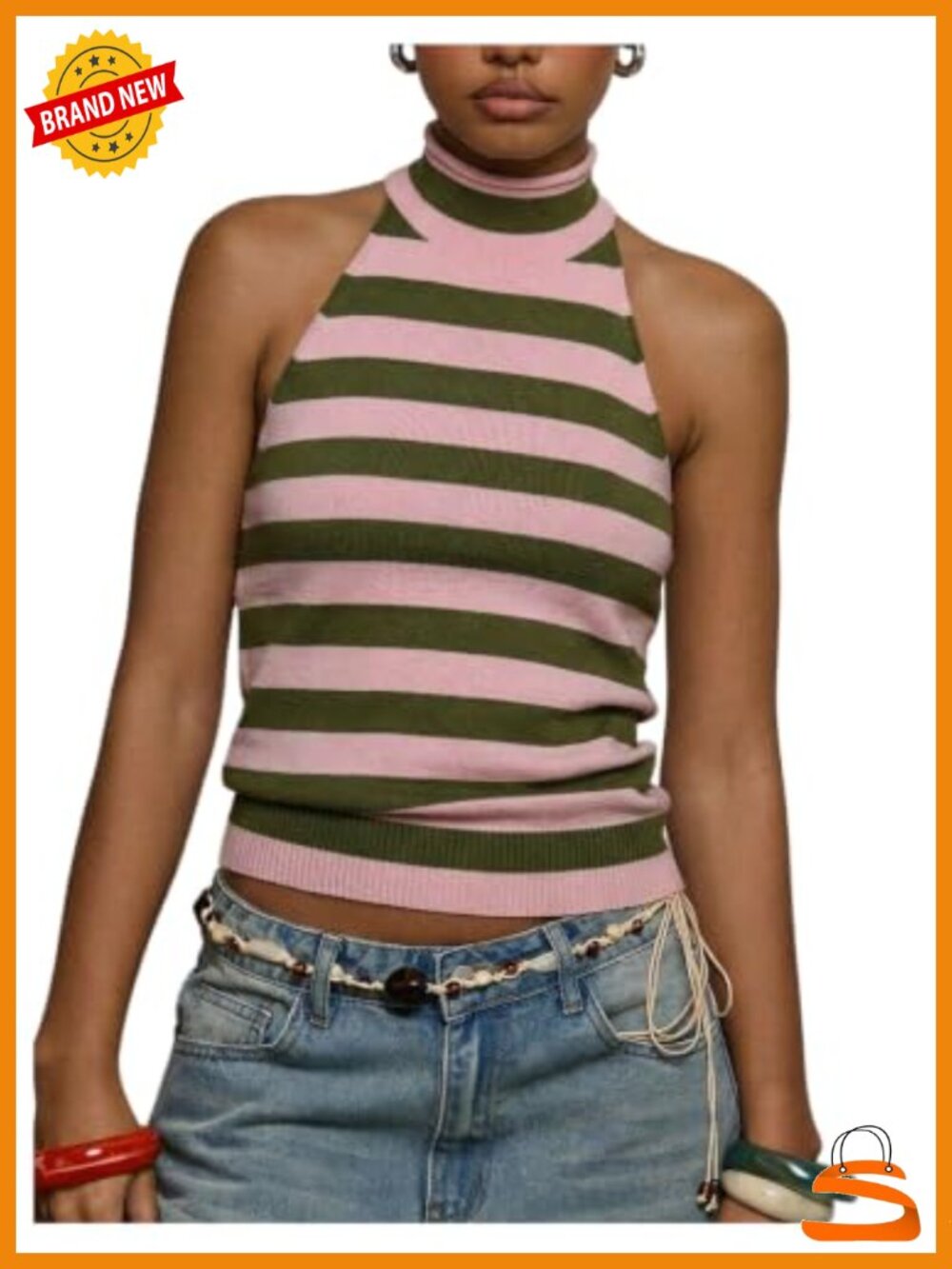 Y2K Striped Knit Halter Sweater Vest Sleeveless Backless Tank Top